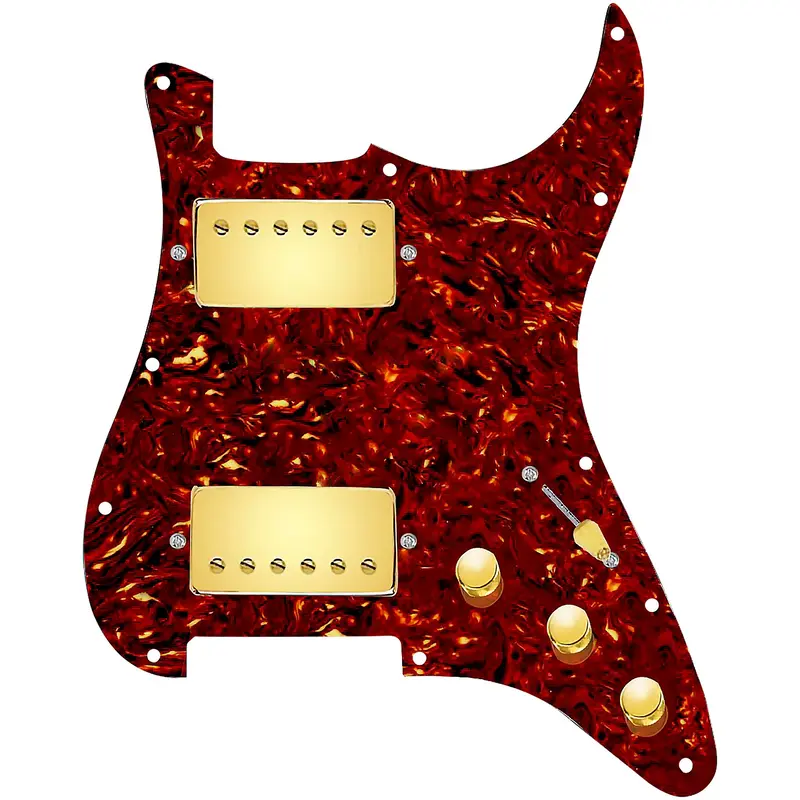 920D Custom Hot and Heavy HH Loaded Pickguard for Strat With Gold Roughneck Humbuckers and S3W-HH Wiring Harness