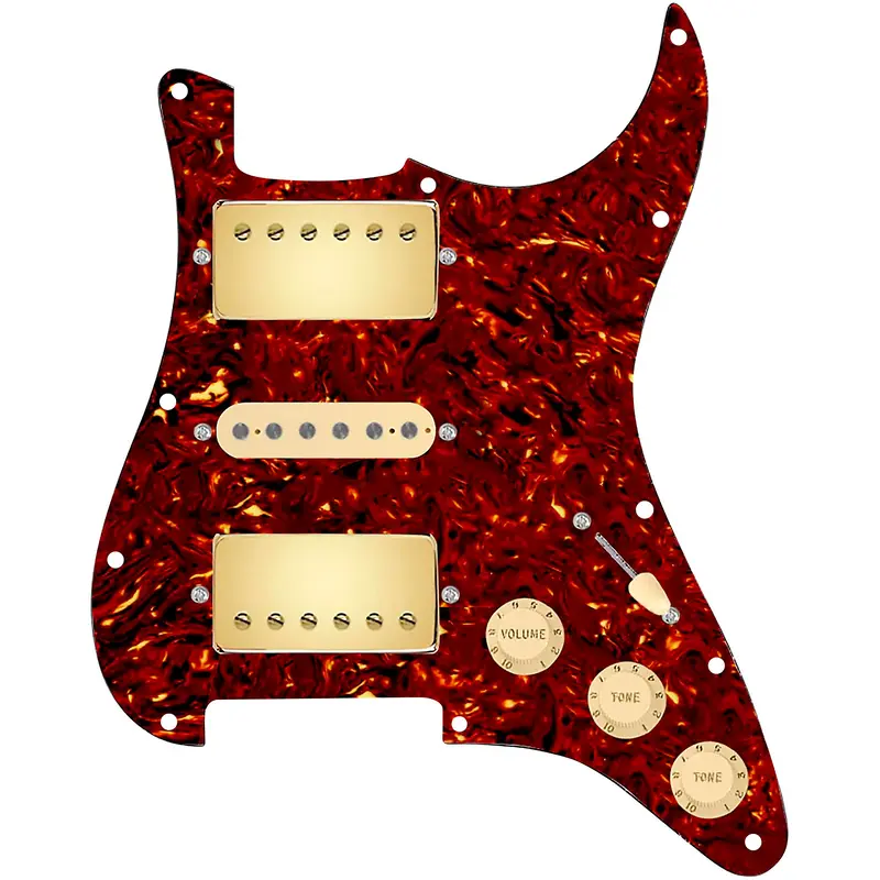 920D Custom HSH Loaded Pickguard for Stratocaster With Gold Smoothie Humbuckers, Aged White Texas Vintage Pickups and S5W-HSH Wiring Harness