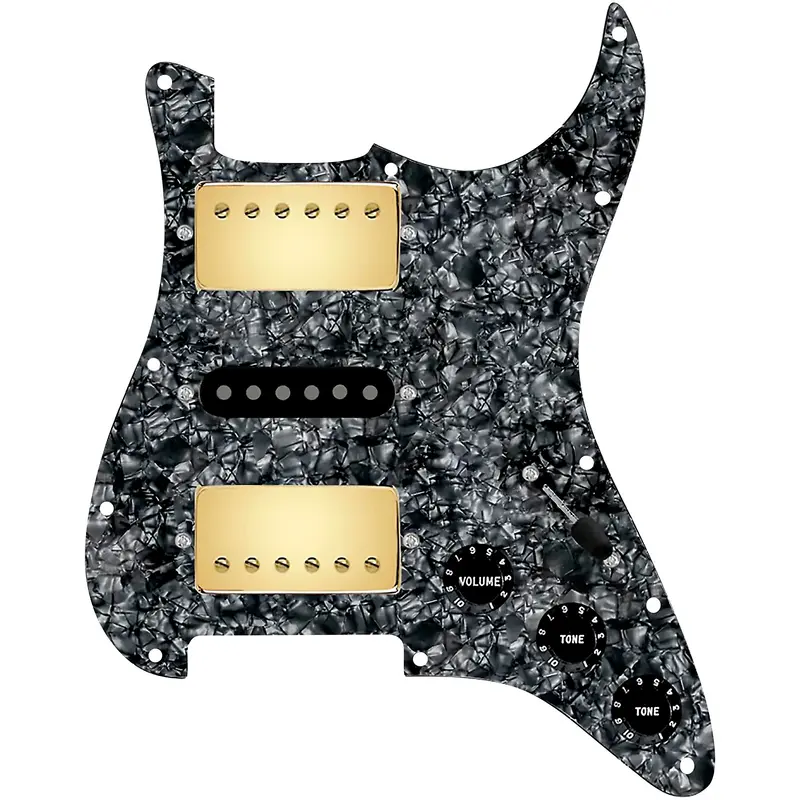 920D Custom HSH Loaded Pickguard for Stratocaster With Gold Smoothie Humbuckers, Black Texas Vintage Pickups and S5W-HSH Wiring Harness