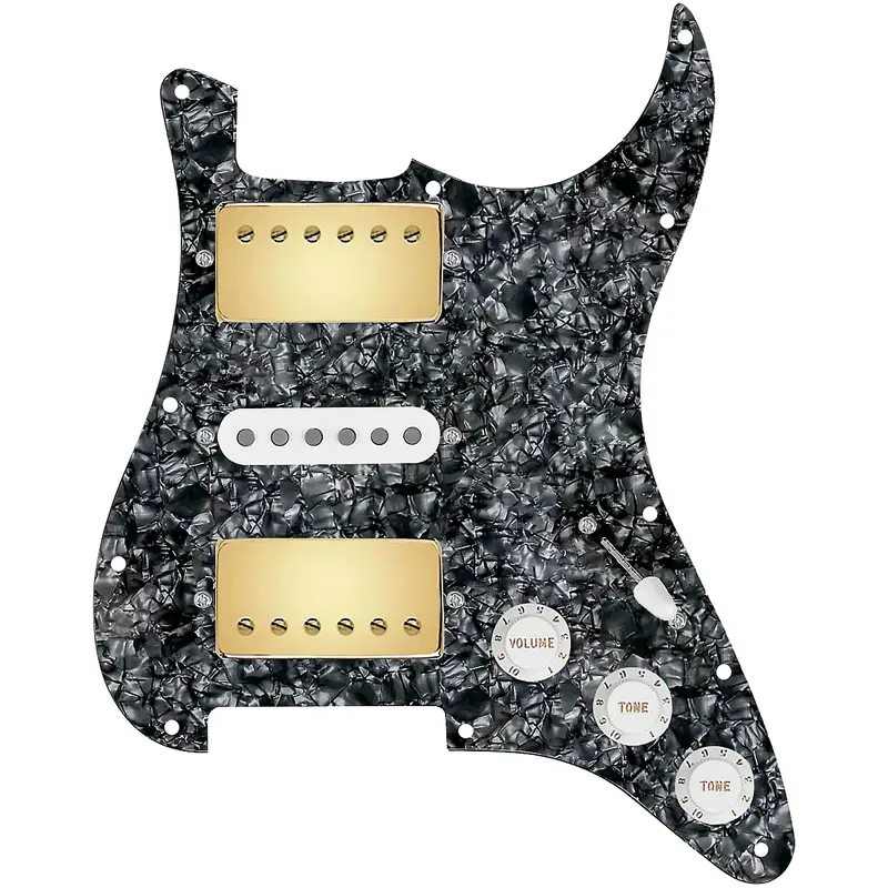 920D Custom HSH Loaded Pickguard for Stratocaster With Gold Smoothie Humbuckers, White Texas Vintage Pickups and S5W-HSH Wiring Harness