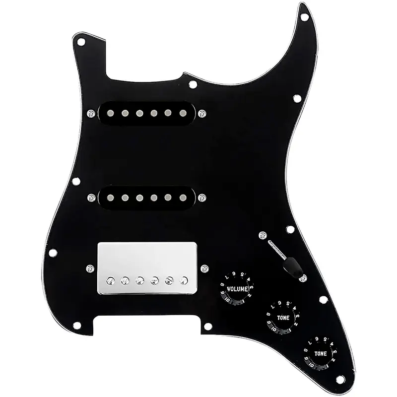 920D Custom HSS Loaded Pickguard For Strat With A Nickel Cool Kids Humbucker, Black Texas Grit Pickups and Black Knobs