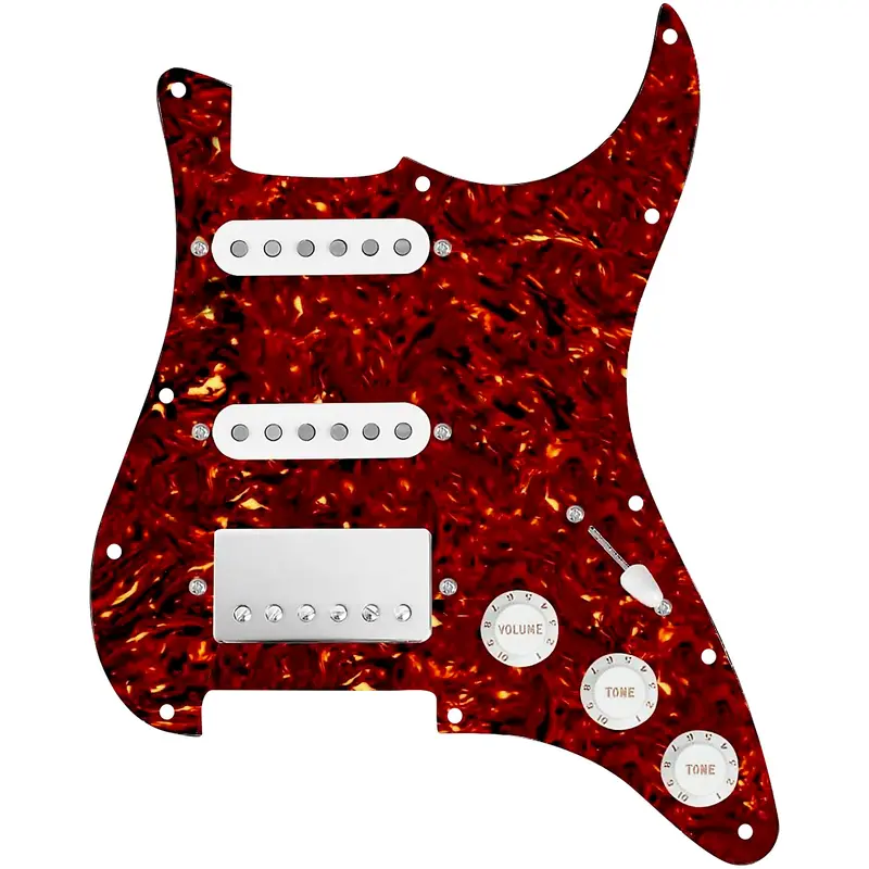 920D Custom HSS Loaded Pickguard For Strat With A Nickel Cool Kids Humbucker, White Texas Grit Pickups and Black Knobs