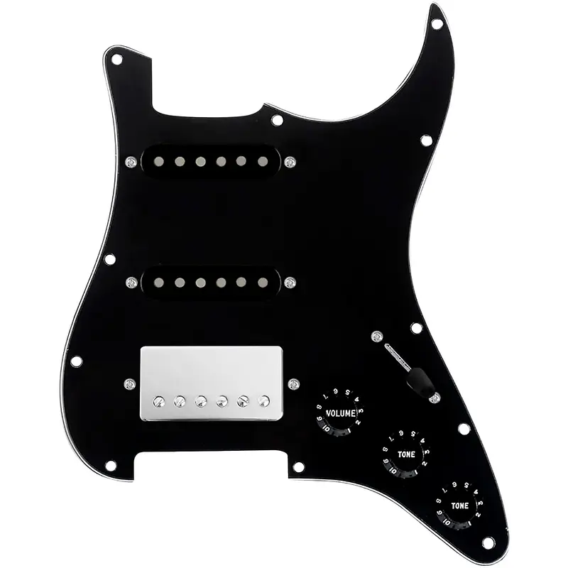 920D Custom HSS Loaded Pickguard For Strat With A Nickel Smoothie Humbucker, Black Texas Vintage Pickups and Black Knobs