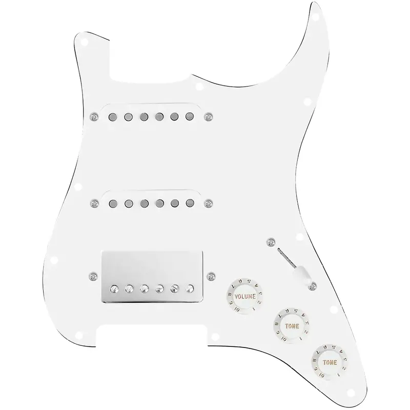 920D Custom HSS Loaded Pickguard For Strat With A Nickel Smoothie Humbucker, White Texas Vintage Pickups and White Knobs