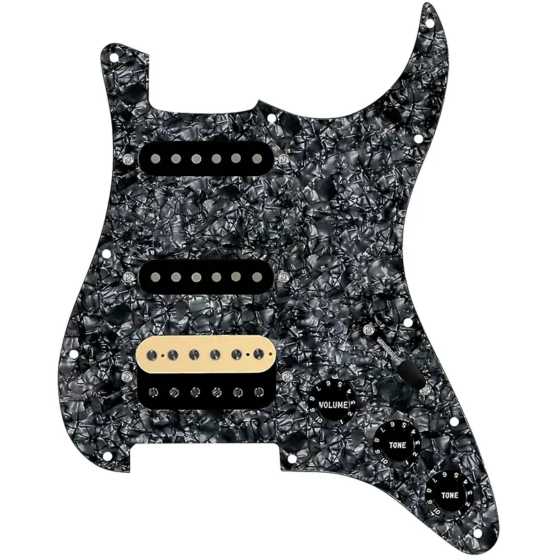 920D Custom HSS Loaded Pickguard For Strat With An Uncovered Roughneck Humbucker, Black Texas Growler Pickups and Black Knobs