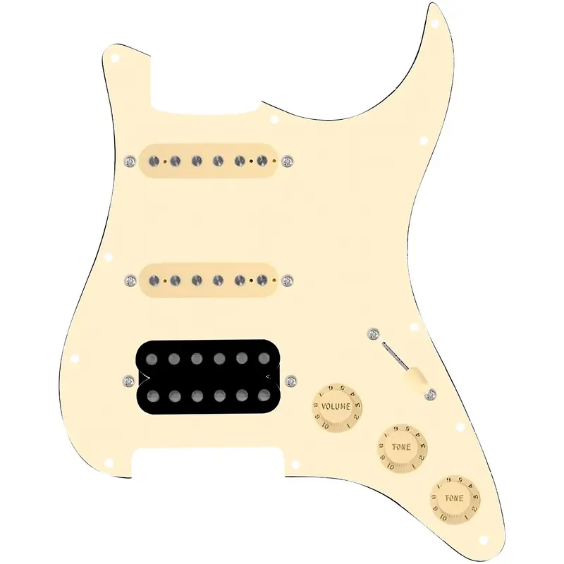 920D Custom HSS Loaded Pickguard For Strat With An Uncovered Smoothie Humbucker, Aged White Texas Vintage Pickups and Aged White Knobs