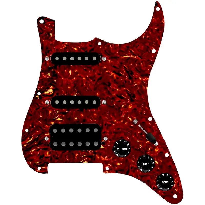 920D Custom HSS Loaded Pickguard for Strat With Uncovered Cool Kids Humbucker, Black Texas Grit Pickups & Black Knobs