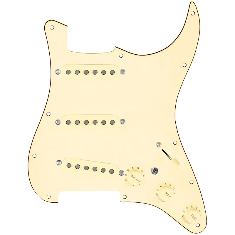 920D Custom Generation Loaded Pickguard For Strat With Aged White Pickups and Knobs and S7W-MT Wiring Harness