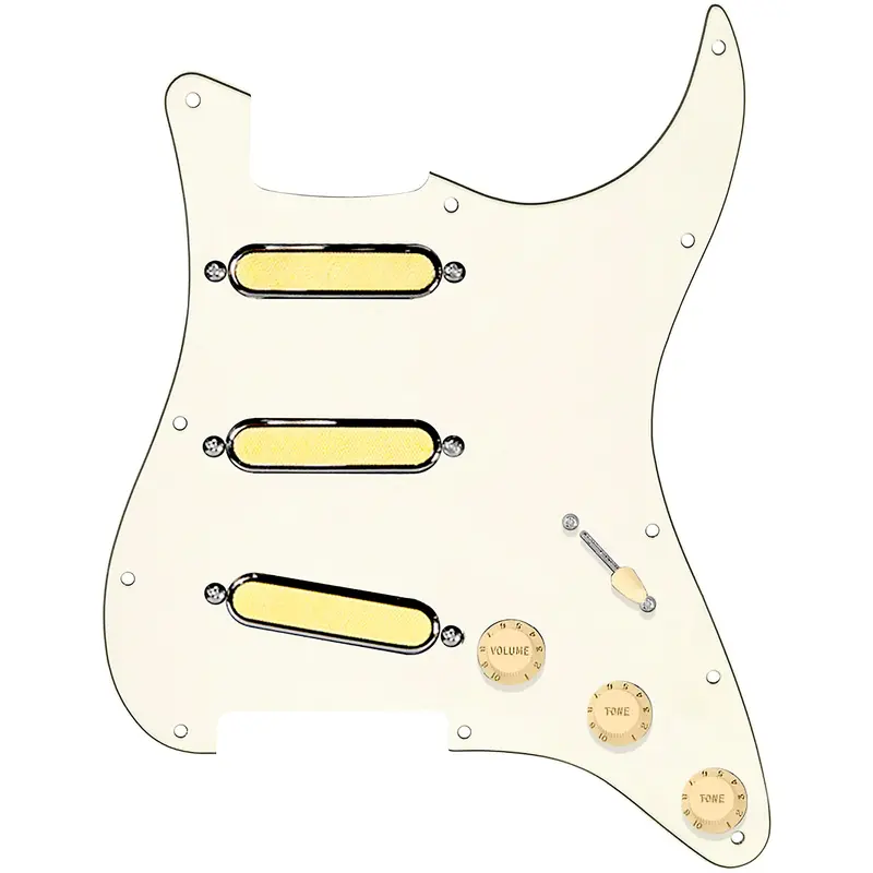 920D Custom Gold Foil Loaded Pickguard For Strat With Aged White Pickups and Knobs and S5W-BL-V Wiring Harness