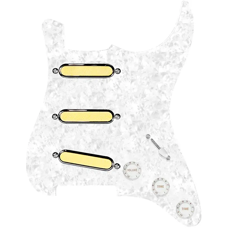 920D Custom Gold Foil Loaded Pickguard For Strat With White Pickups and Knobs and S5W-BL-V Wiring Harness