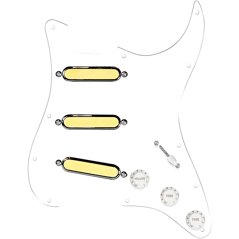 920D Custom Gold Foil Loaded Pickguard for Strat With White Pickups & Knobs, S7W Wiring Harness