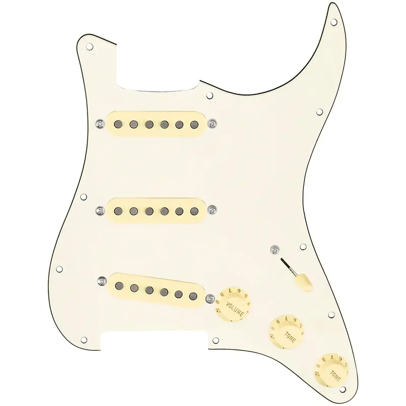 920D Custom Texas Grit Loaded Pickguard for Strat With Aged White Pickups and Knobs, S5W Wiring Harness