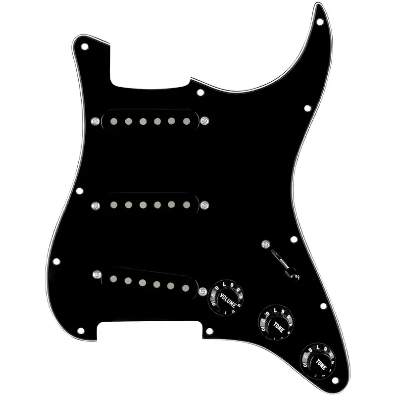 920D Custom Texas Grit Loaded Pickguard for Strat With Black Pickups and Knobs and S5W-BL-V Wiring Harness