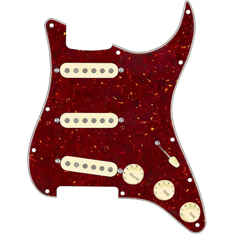 920D Custom Generation Loaded Pickguard For Strat With Aged White Pickups and Knobs and S5W-BL-V Wiring Harness