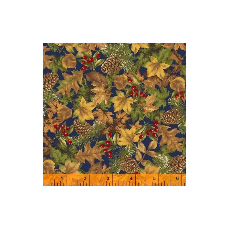 Lake House Whistler Studios 51908-2 Blue Forest Floor Cotton