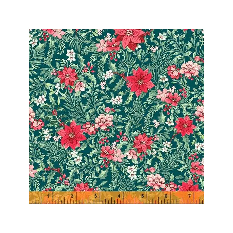 Noel 53046-3 Pine Poinsettias Abloom Cotton