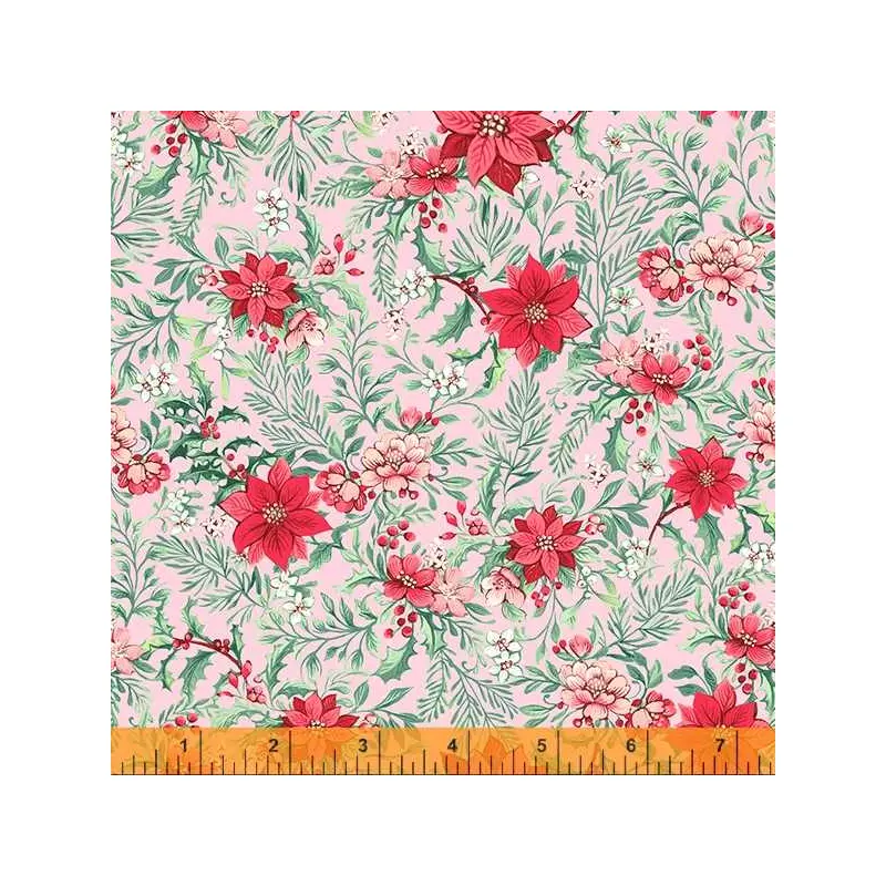 Noel 53046-4 Pink Poinsettias Abloom Cotton