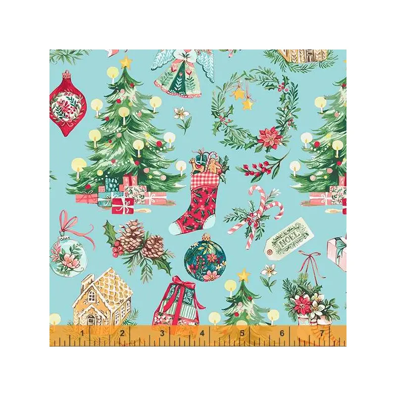 Noel 53045-2 Aqua Christmas Morning Cotton