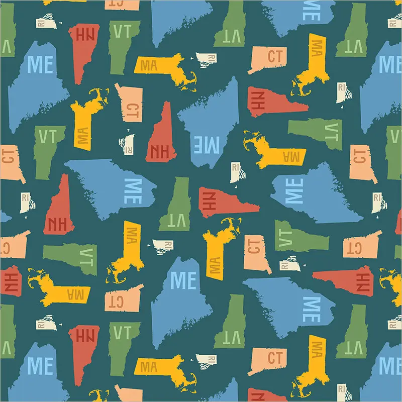 New England Shop Hop 2026 Whistler Studios 55480D-1 Multi New England States Cotton