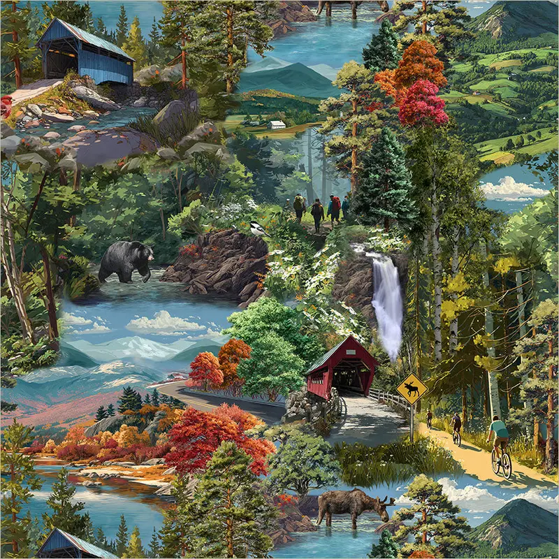 New England Shop Hop 2026 Whistler Studios 55477D-1 Multi Forest & Mountains Cotton