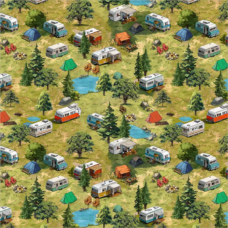 New England Shop Hop 2026 Whistler Studios 55478D-2 Spring Green Campground Cotton