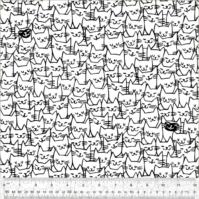 108" Quilt Back Whistler Studios 51120-1 White Packed Cats Cotton