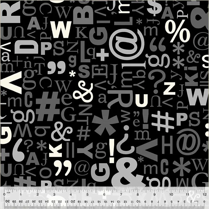 108" Quilt Back Rosemarie Lavin 52081-1 Black Glyphs Cotton