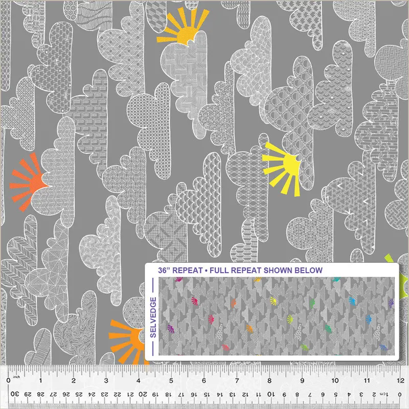 108" Quilt Back Shayla Wolf 52890W-1DES Grey Head In The Clouds Cotton