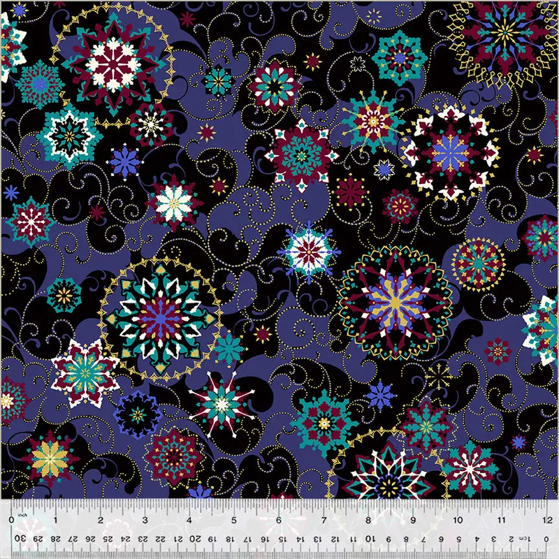 108" Quilt Back Katia Hoffman 53191DW-1DES Black Winter Medallion Cotton
