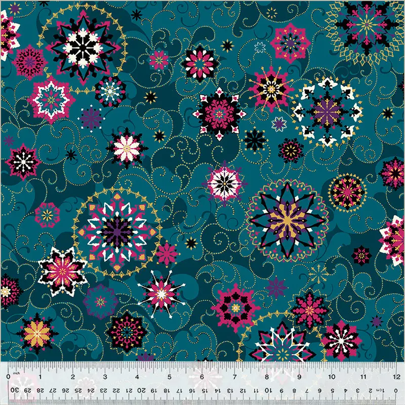 108" Quilt Back Katia Hoffman 53191DW-2DES Teal Winter Medallion Cotton