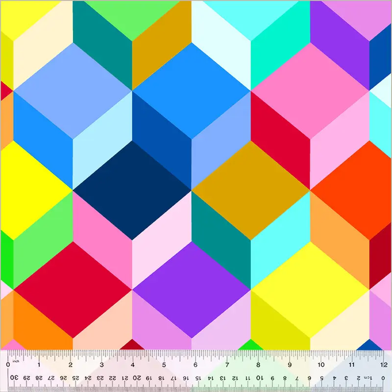 108" Quilt Back Annabel Wrigley 52891DW-1DES Multi Colorful Cubes Cotton