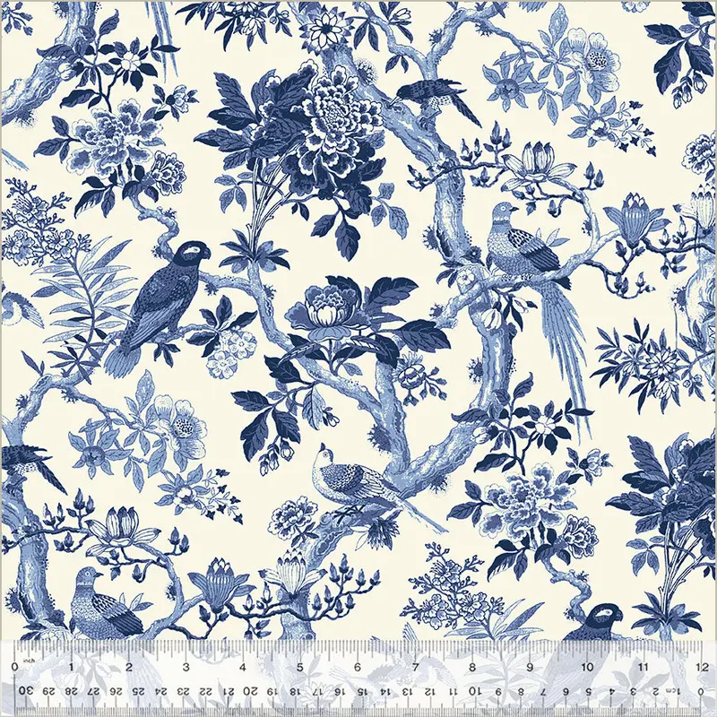 108" Quilt Back Colonial Williamsburg 54286W-1DES Porcelain Blue Byrd Cotton