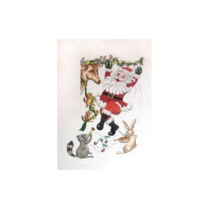 Barbara Russell Dancing Santa Stocking Needlepoint Canvas