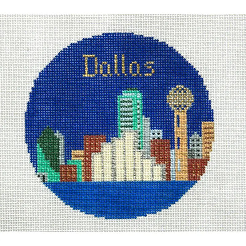 Silver Needle Travel Round Dallas Ornament Needlepoint Canvas