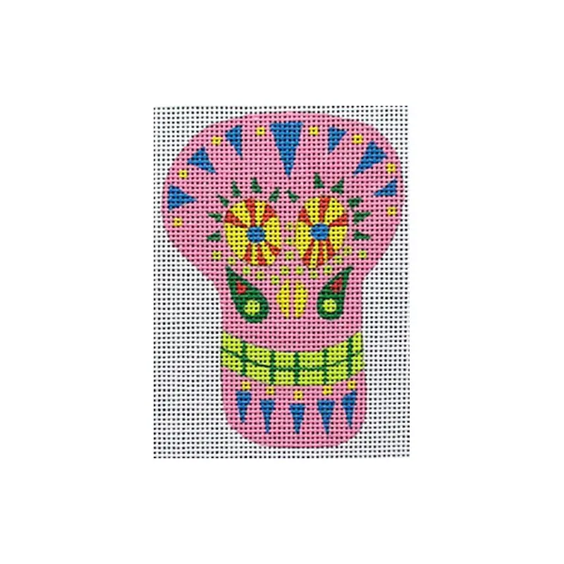 Zecca Mini Sugar Skull Needlepoint Canvas - Pink