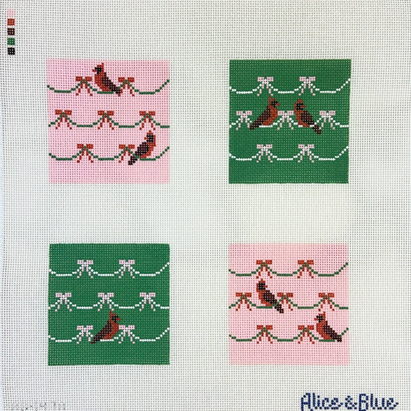 Alice & Blue Cardinal Coaster Set Needlepoint Canvas