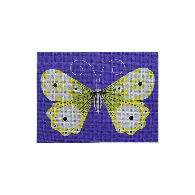 Zecca Green Grey Butterfly Needlepoint Canvas
