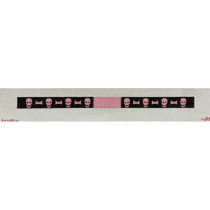 A. Bradley Needlearts Pink and Black Skulls Pet Collar Needlepoint Canvas