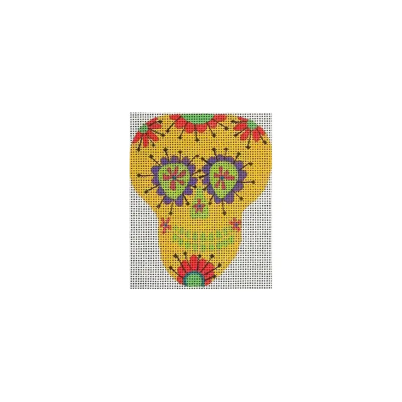 Zecca Mini Sugar Skull Needlepoint Canvas - Yellow